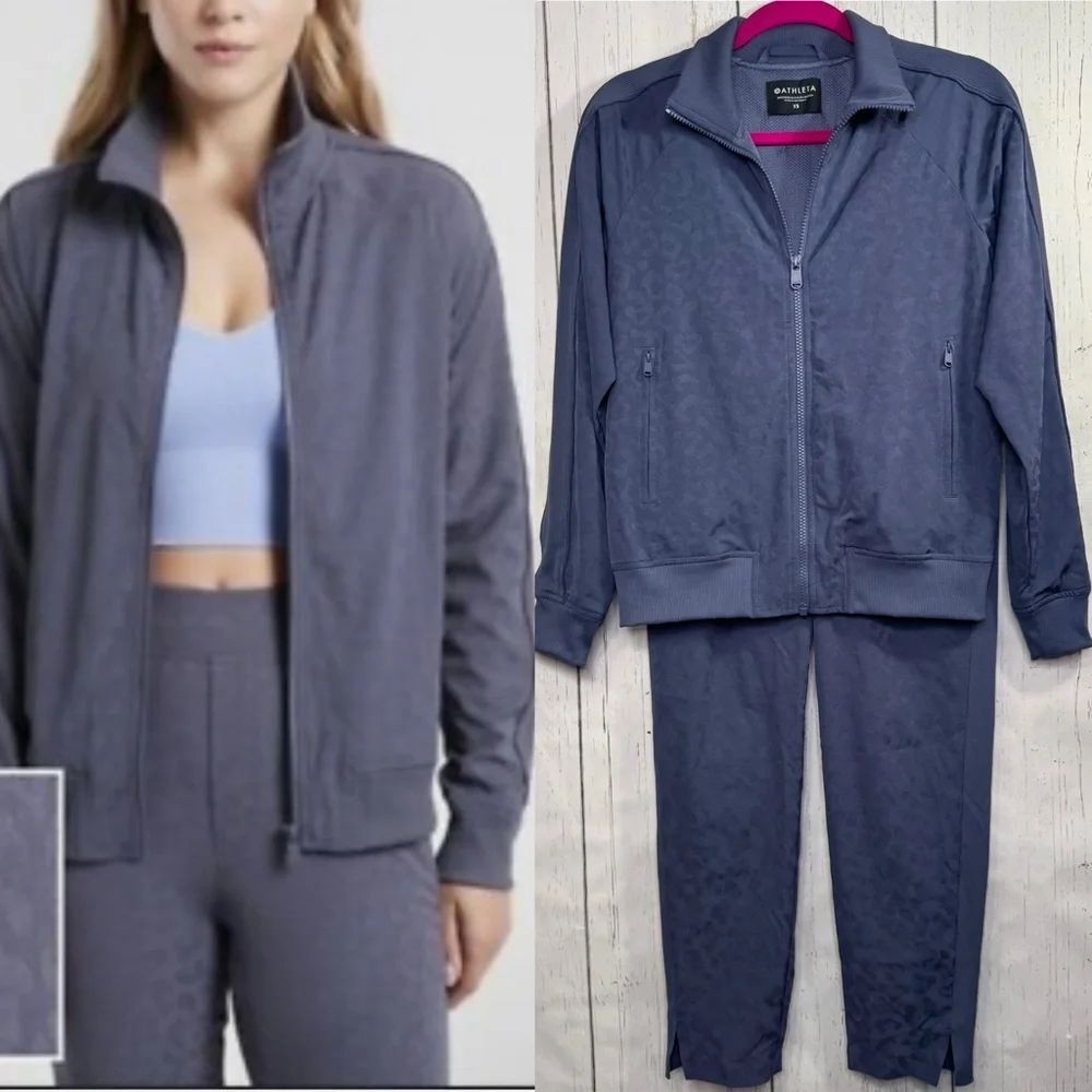 Athleta Brooklyn Textured Track Jacket & Ankle Pant Set XS Athleisure Travel